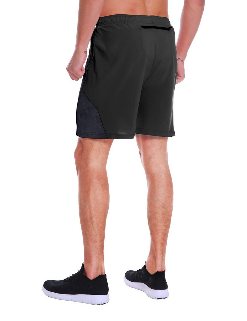 EZRUN Men's 7 Inch Quick Dry Running Shorts Workout Sport Fitness Short with Liner Zip Pocket(Black,L) - Image 3